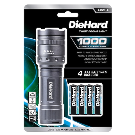 Dorcy Dorcy DieHard 1000 lm Gray LED Flashlight AAA Battery 41-6122